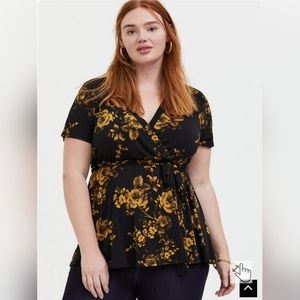 Knit Crepe Wrap Peplum Top